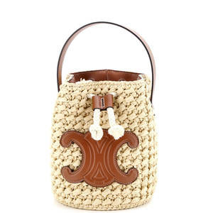 Celine Teen Triomphe Drawstring Bucket Bag Raffia with Leather